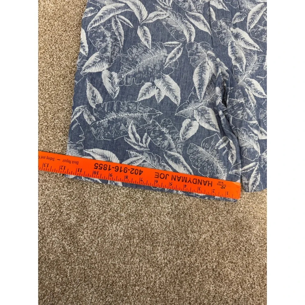 Banana Republic Aiden Shorts Mens 34 Blue White Tropical‎ Linen Cotton Coastal